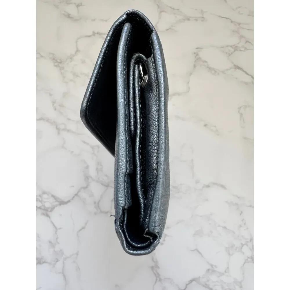 Chanel Coco Button Trifold Long Wallet Blue Shimmer Vintage